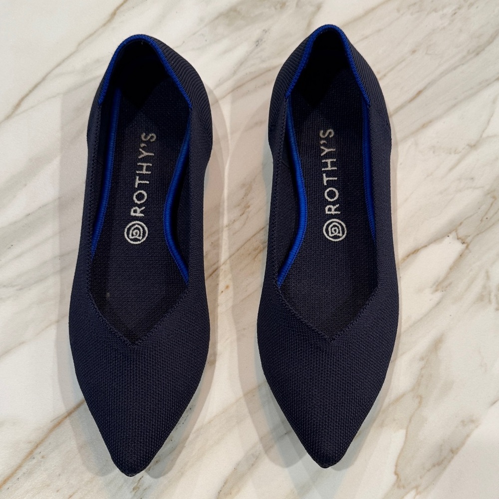 Rothy's Women's Point Flat in Navy with Blue Trim